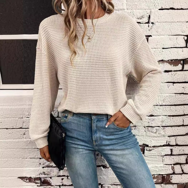 Women's Wear Round Neck Knitted Loose Long Sleeve Pullover Top