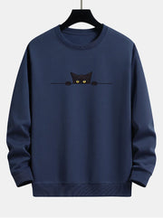 Creative Cat Print Cute Cat Round Neck Sweater
