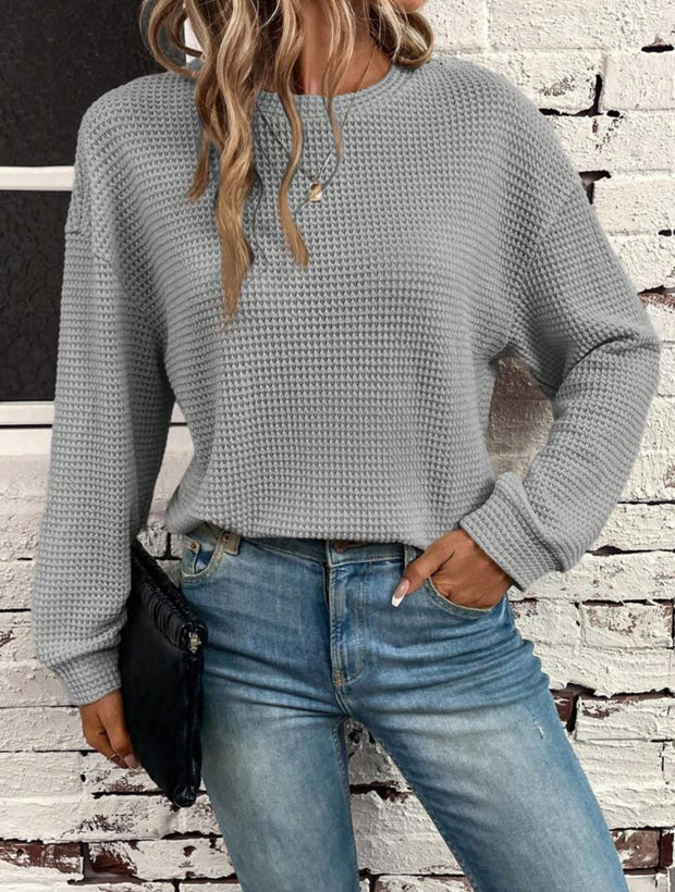 Women's Wear Round Neck Knitted Loose Long Sleeve Pullover Top