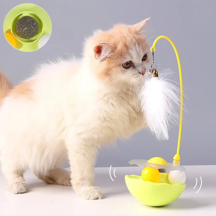 Cat Interactive Toy Funny Tumbler Toy Kitten Exercise Catching Leaky Food Ball Teaser Feather Wand Toys For Cat Accessories Pet Products