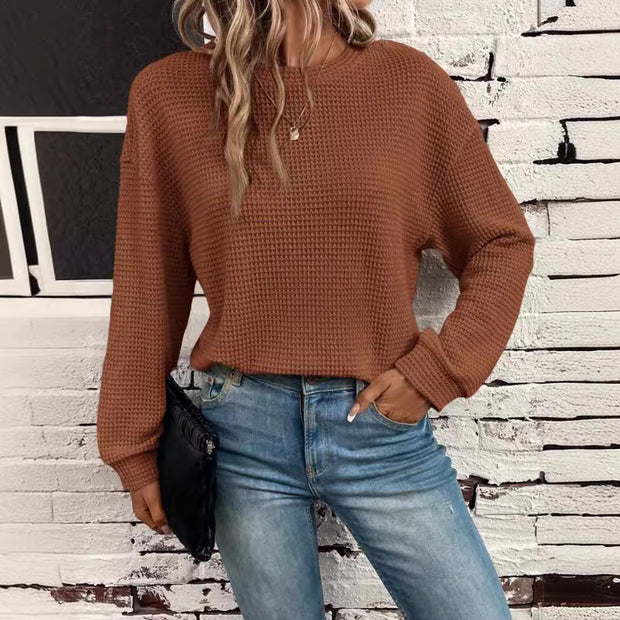 Women's Wear Round Neck Knitted Loose Long Sleeve Pullover Top