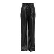 Retro Casual Black Leather Pants