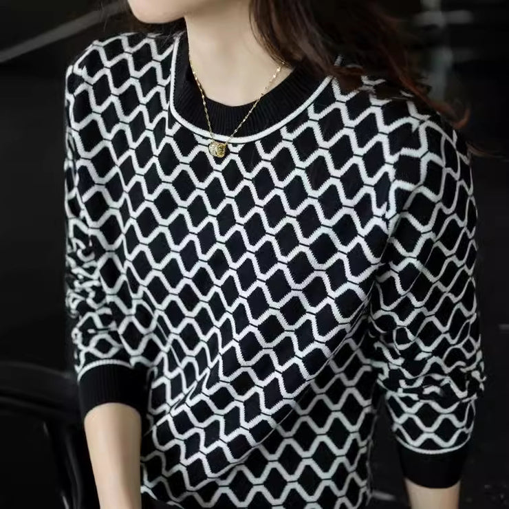 Wave Rhombus Plaid Slimming Wool Base Shirt Inner Knitted Sweater For Women